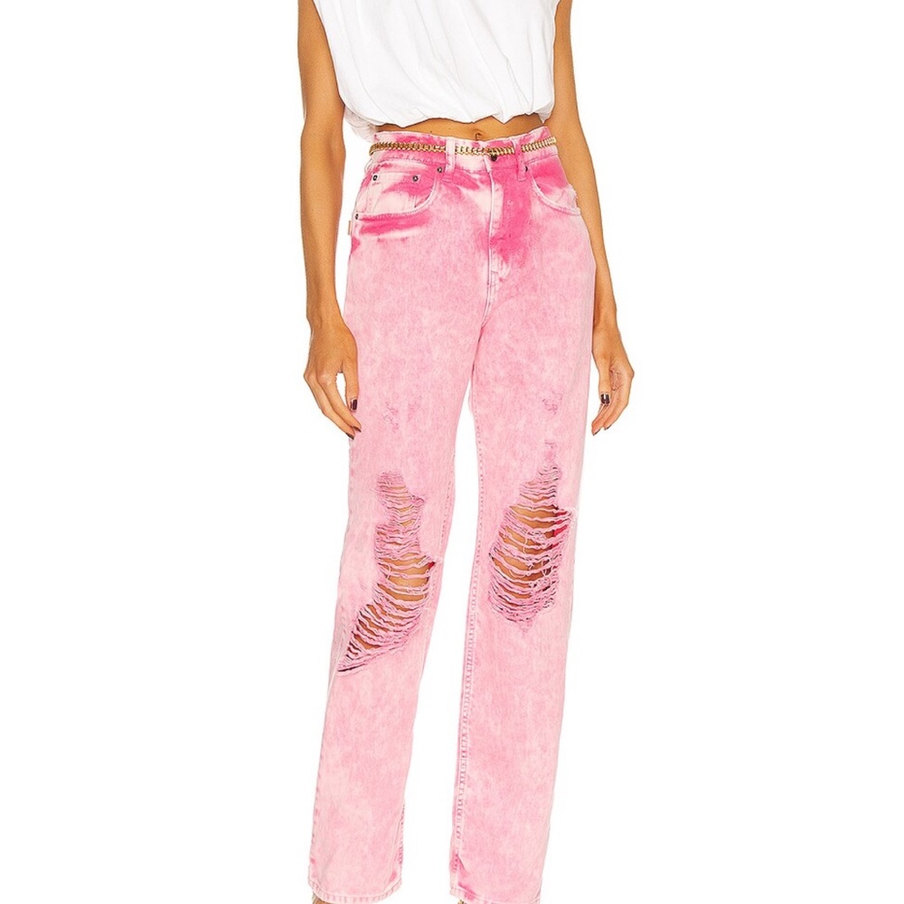 Retrofete “Chris” Pink Distressed Straight-Leg Jeans. Currently $442 CAD on FWRD